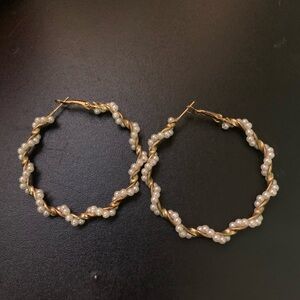 Gold and Pearl Hoop Earrings